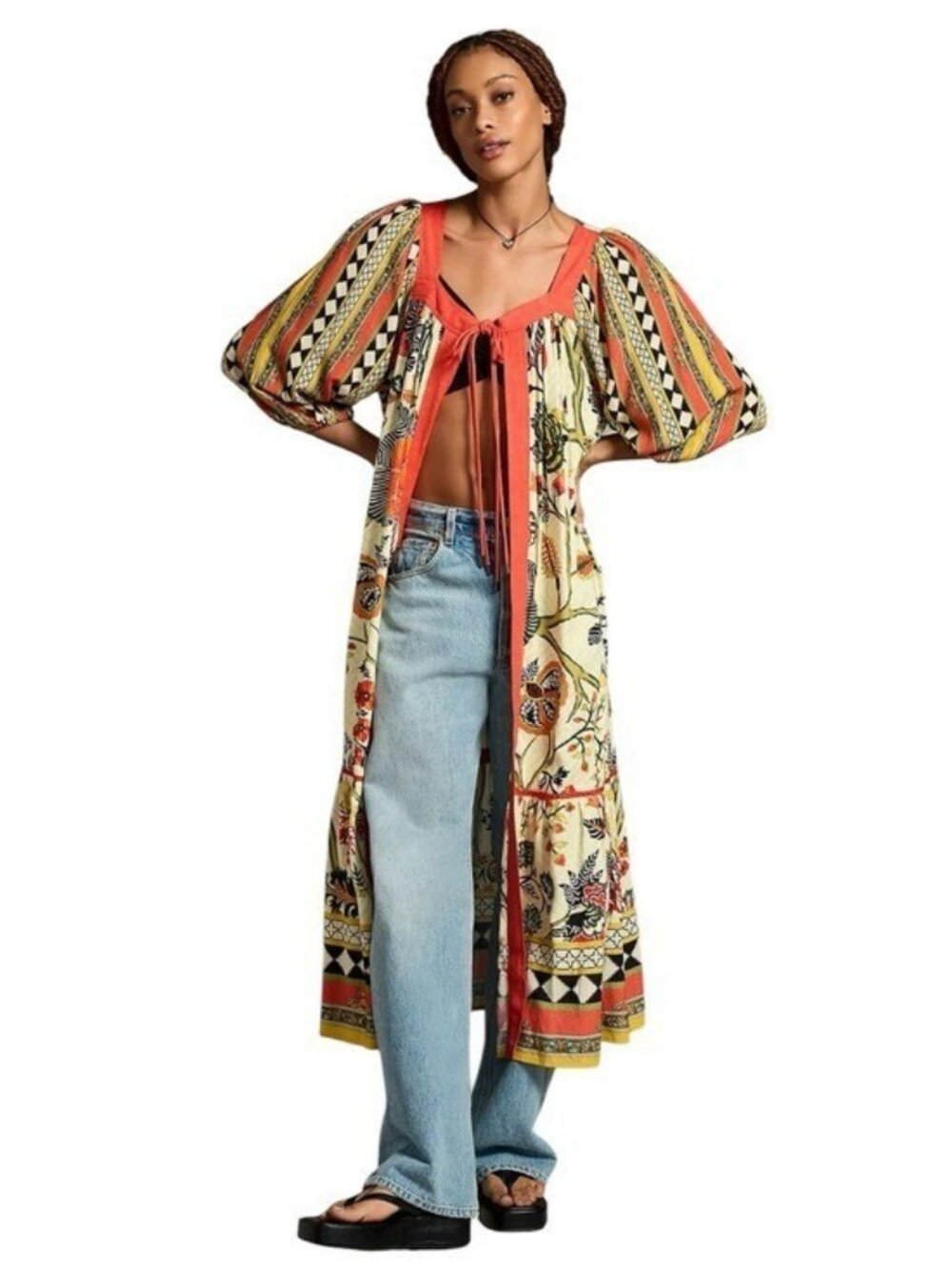 ANTHROPOLOGIE Conditions Apply Tie Front Kimono Floral Boho Size OS NEW